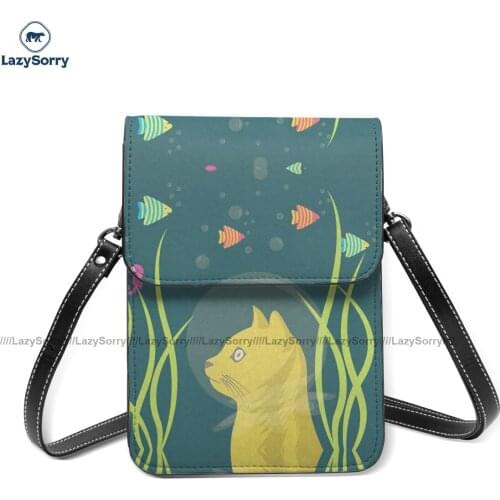 Funny Cat Shoulder Bag Fashion Stylish Mobile Phone Bag Leather Streetwear Student Bags