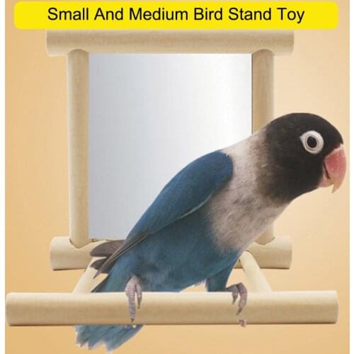 Cage Bird Perch Mirror Frame Toy Birdcage Hanging Mirror Accessory Parrot Stand Holder