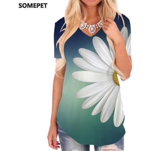 SOMEPET Psychedelic T-shirt women Flowers Tshirts Printed Plant Funny T shirts Art V-neck Tshirt Womens Clothing Punk Rock