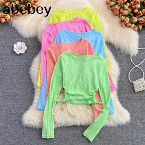 Women Fashion Korean Blouse Design Hollow Waist Long Sleeve O Neck Slim Tops Autumn Chic Streetwear Short Blouses 2021