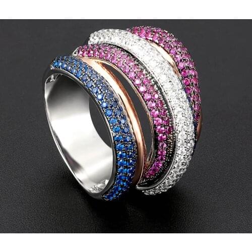 Zlxgirl jewelry blue red mirco paved zircon wedding finger rings jewelry womens and mens best couple anel rings