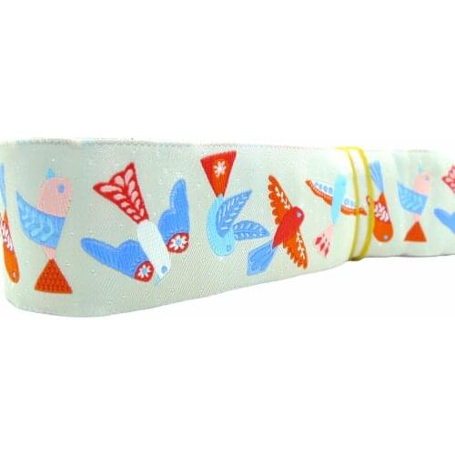 1-1/2'' 38mm Wide LOVE SPRING BIRDS Dog Collar Jacquard Ribbon