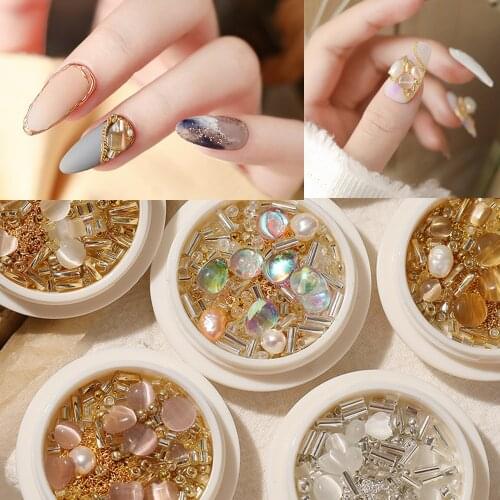 1 Box Crystal 3D Nail Decorations Metal Line DIY Nail Accessories Heart Manicure Set Holographic Nails Design