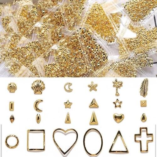 1Bag Metal Rivet Nail Art Decoration Studs Hollow Gold Strass Nail Ornament Japanese Nail DIY Nail Decoration Charm Accessories