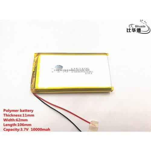 10pcs/lot Good Qulity 3.7V,10000mAH,1162106 Polymer lithium ion / Li-ion battery for TOY,POWER BANK,GPS,mp3,mp4