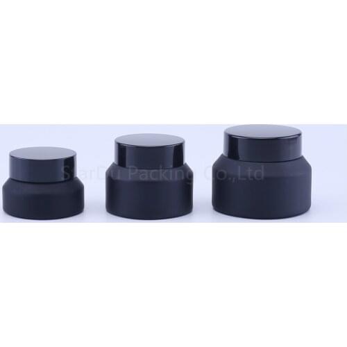100pcs 15g 30g 50g black Glass Cream Jars Cosmetic Packaging with lid plastic caps & inner liners round empty small glass jars