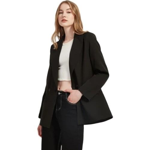 2021 Autumn Winter womens Blazers Office Lady Pocket Long Sleeve Suit Jacket for Women Solid Color Loose Coat Casaco Feminino