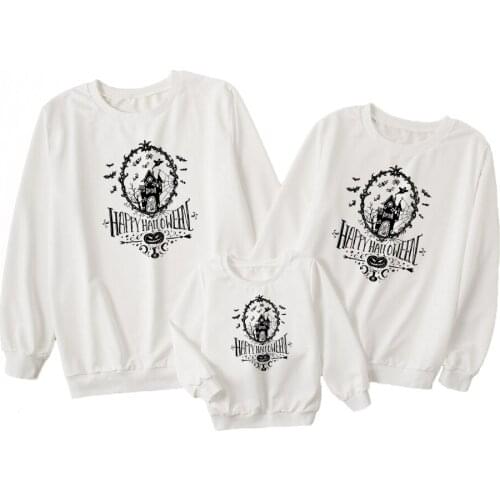 2021 Family Halloween Matching Outfit Father Mother Kids Long-sleeve Sweater Letter Print Top Shirt Mommy and Me Family Look