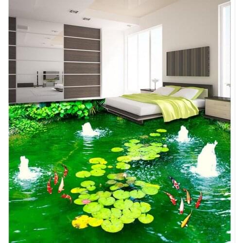 3d wallpaper waterproof Park fountain lotus carp 3D stereoscopic painting to paste floor 3d wallpaper