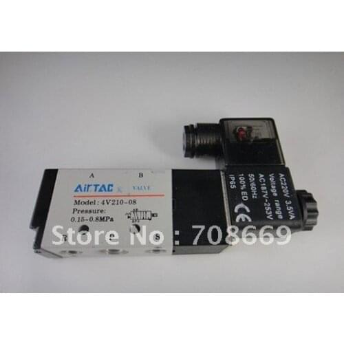 4V210-08 5Ports2Position Single Solenoid Pneumatic Air Valve 1/4" BSPT AC220V