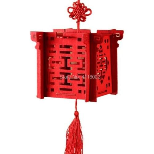 50pcs Lantern Chinese Red Wooden Laser Cut Wedding Candy Box For Bride Shower Double Happiness Wedding Favor Boxes