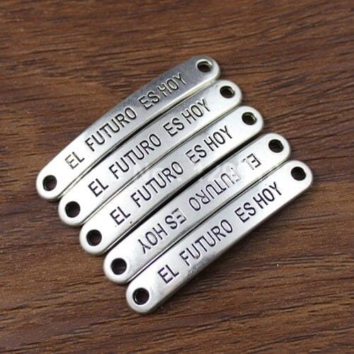 50pcs/lot Free shipping Antique Silver "EL FUTURO ES HOY" Connectors Pendant Tibetan silver Bracelet Clasps Beads 44x7mm K3008