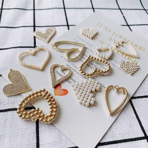 DIY jewelry accessories wholesale alloy plating new love inlaid diamond pearl earrings basic accessories