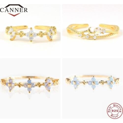 CANNER Luxury Colorful Zircon 100% 925 Sterling Silver Ring for Women Adjustable Open Wedding Finger Rings Jewelry Anillos Gifts