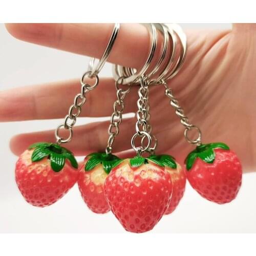 Keychain Classic Resin strawberry Decoration Plant Cartoon Bag Hand Rope Pendant Multicoloured Keychain Cute Couple Gift A186