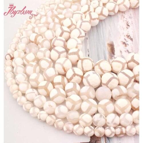 Natural Dzi Tibetan Agates Faceted Round White Football Stripe 6/8/10mm Stone Beads for DIY Necklace Bracelet Jewelry Making 15"