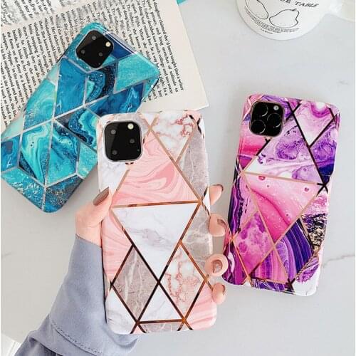 LOVECOM Geometric Marble Case For iPhone 12 Mini 11 Pro Max XR XS Max 6S 7 8 Plus X Plating Line Full Body Soft Phone Back Cover