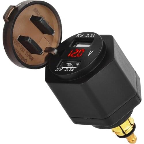 Dual USB Charger and Voltmeter for BMW Motorcycle Hella DIN Plug, DC 12-24V Dual 2.1 A USB with LED Digital Voltmeter