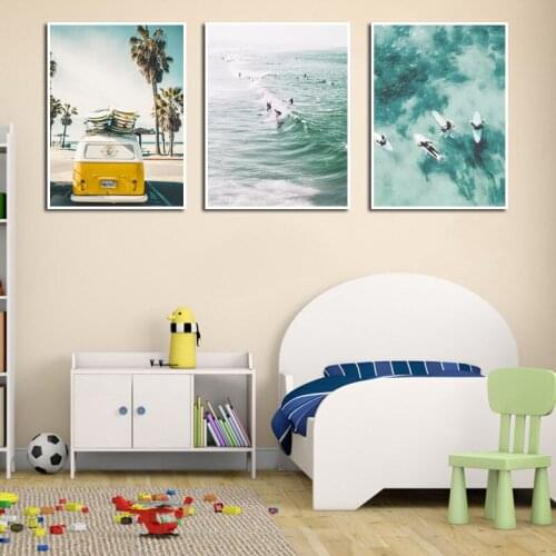 Art Landscape Beach Surfing Beach House visitors paddling surfboard Canvas Painting Wall Pictures Posters Living Room Decoration