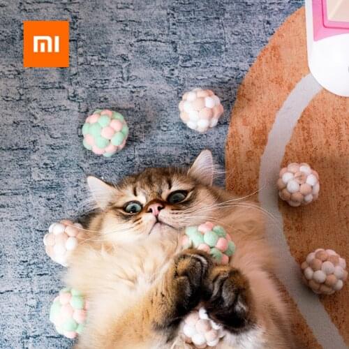 6PCS Xiaomi Tinypet Cat Toy Plush Elastic Bell Ball Handmade Plush Ball Toy Cats Creative Interactive Cat Kitten Pet Supplies