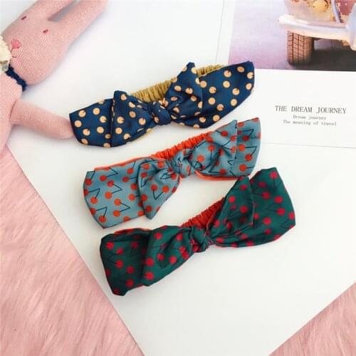 Korean Four Seasons Fruit Cherry Polka Dot Color Matching Childrens Bow Hair with Headband Hair Accessories Headdress