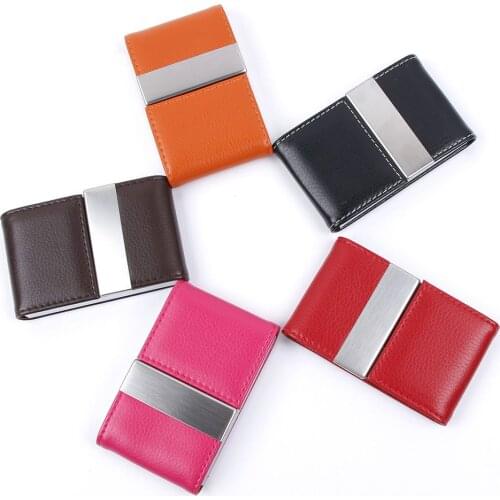 MIRUI New Men and Women Wallet Metal Leather Credit Card Holder Double Open Business Card Business Name Card Holder Organizer