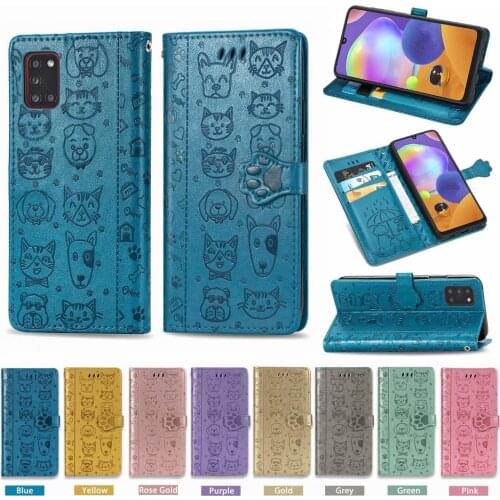 3D Cat Dog Leather Case for Samsung Galaxy S20 Ultra S10 E S9 S8 Plus Flip Stand Card Slot Cover for Samsung Note 10 Plus Note 9