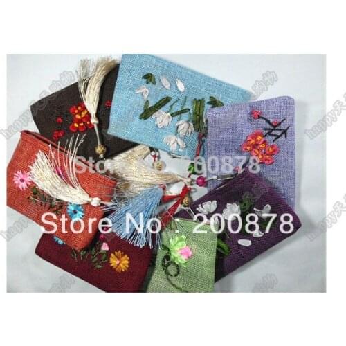 Ribbon linen fabric bag mobile phone bag debris bag cosmetic bag womens handbag,50pcs mixed,Free shipping