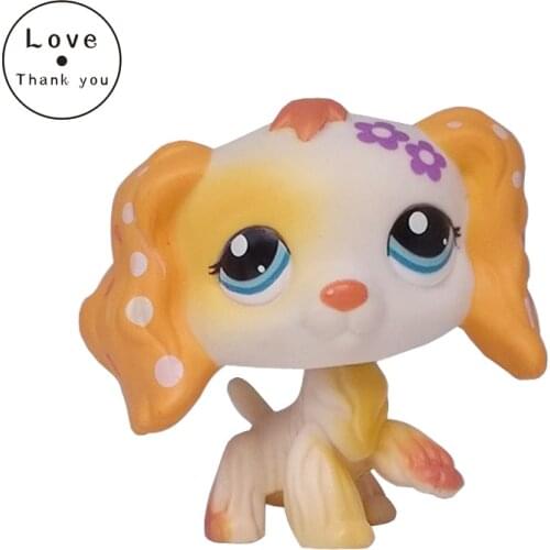Lps cat pet shop toys rare spaniel dog #1615 yellow puppy with purple flower figures toys for children
