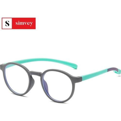 Simvey Fashion Silicone Anti Blue Light Glasses for Kids Boy Girls Tr90 Round Computer Gaming Bluelight Glasses Myopia Glasses
