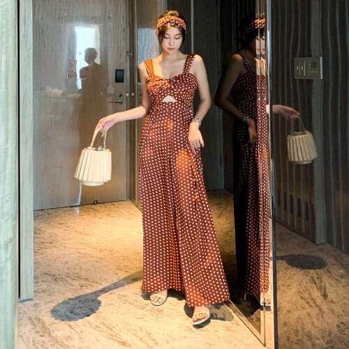 Fashion work style women temperament backless high quality jumpsuit new arrival elegant OL casual classical dot loose jumpsuit