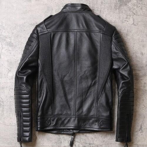 2021 Black Motorcycle Style Genuine Leather Jacket Men Plus Size 3XL Real Natural Cowhide Autumn Slim Fit Coat