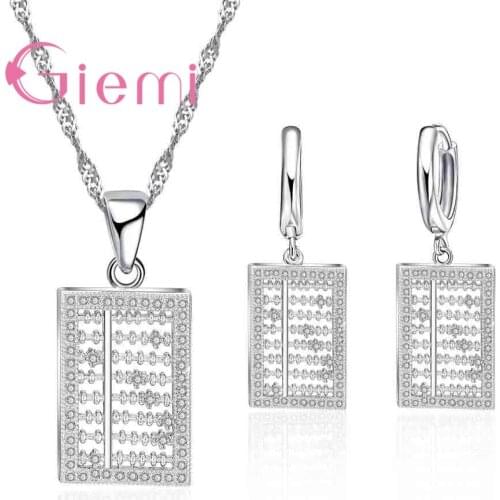 New Arrival Jewelry Sets 925 Sterling Silver Jewelry Unique Hollow Abacus Cubic Zirconia CZ Pendant Necklaces Earring