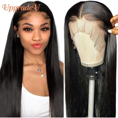 UpgradeU Straight Human Hair Wigs 180 Density 4x4 Lace Closure Straight Wigs Pre Plucked T Part Lace Front Human Hair Wigs