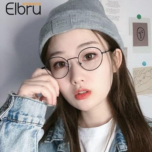 Elbru Retro Fashion Anti Blue Light Myopia Glasses Women Men Ultralight Metal Small Round Shortsighted Eyewear Diopter -1.0 -4.0