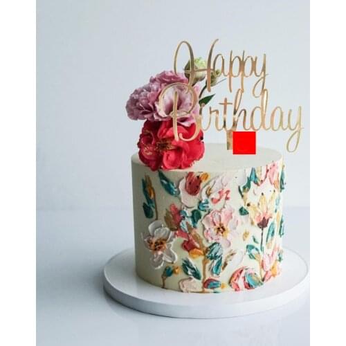 Original Acrylic Happy Birthday Cake Topper Gold Pink Birthday Cupcake Toppers Flags for Kids Birthday Party Cake Decorations