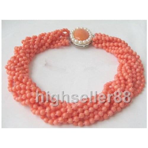 8strds Red Coral Round necklace>>>girls for women jewerly necklaces charms Free shipping