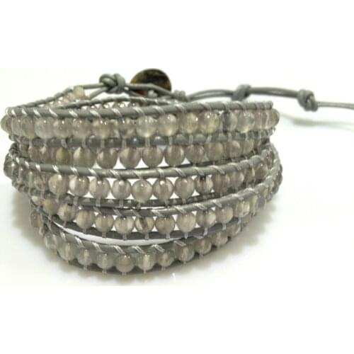 Semi-precious stone Bracelet 5 Wraps Grey Fashion Jewelry Trendy Free Shipping Women Jewelry