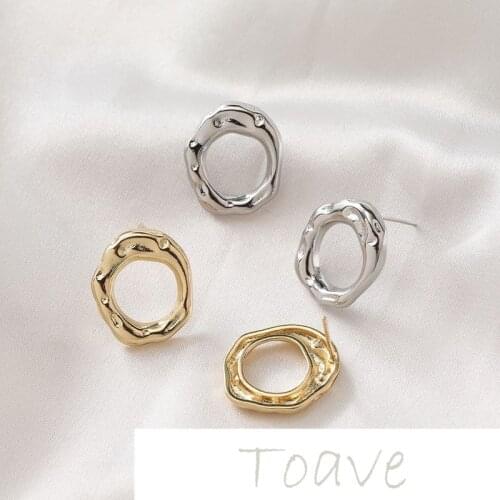 14K gold-covered simple and versatile irregular round concave-convex surface diy earrings hollow round hand-made accessories