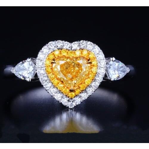 LUKENI Luxury Crystal Heart Yellow Zircon Rings For Women Bridal Wedding Jewelry Trendy Female Crystal Finger Rings Lady Bijou