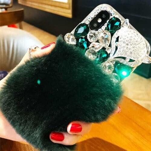 Luxury Fashion Bling Crystal Fox Diamond Soft Rabbit Fur Case Cover For iPhone 12 Mini 11 Pro Max XS Max XR X 8 7 6 6S Plus SE