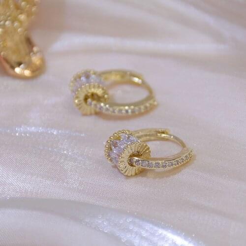 Japanese&Korea Delicate Jewelry 14K Gold Plated AAA Zircon Geometric Stud Earrings for Women Luxury Diamond Earrings