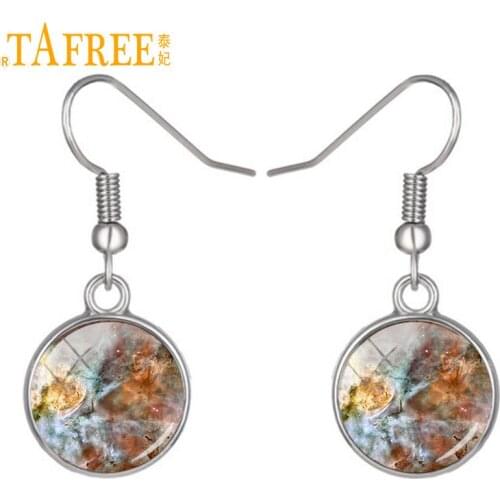 TAFREE Nebula Galaxy Drop Earrings yellow sky dangle earrings solar system 2017 new arrival space universe glass jewelry A325