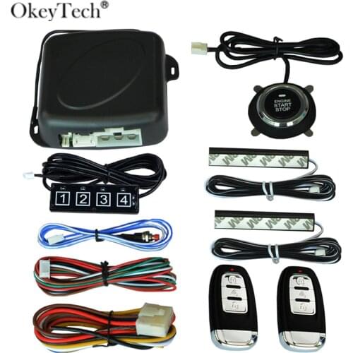 OkeyTech PKE Function 12V SUV Universal Car Alarm System One Button Start Stop Engine Passwork Keyboard Keyless Entry Anti-theft