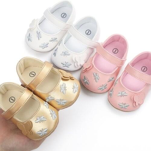 Spring Autumn Fashion Baby Shoes New Lovely First Walker PU Soft Bottom Embroidery Butterfly Baby Girl Princess Shoes 0-18M