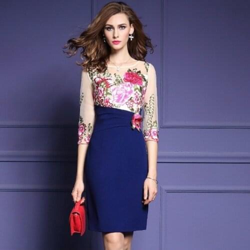 High quality new spring Embroidery Party Dress Patchwork Pencil dress luxury S M XXXL Women Clothing summer flowers dresses