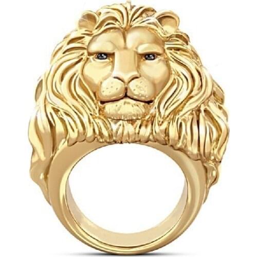 Explosive Atmospheric Lion Head Ring Personality Creative Copper Plated Gold Mens Fashion Jewelry