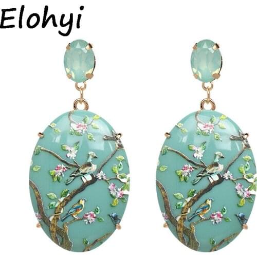ELOHYI Statement Trendy Jewelry Elegant Geometric Resin Coloured Drawing Flower Earrings Crystal Antique Drop Earrings For Women