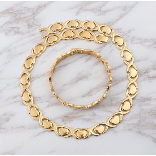 Jewels Store Jewelry Sets For Women Gold Color Stainless Steel Bracelet &Necklace Sets Fashion Bohemia Heart Femme Jewelry Gifts