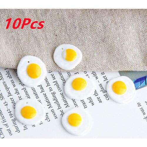 10pcs Earring Charms White Resin Fried Eggs Earring Charms Cute Foof Bracelet Keychain Small Pendant Jewelry Make Accessory